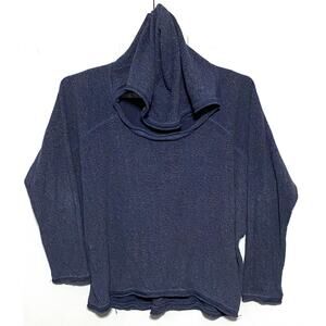 Storia Navy Blue Cowl Neck Pullover Crop Top Womens M Terry Cloth Soft Lagenlook